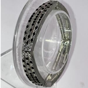 Black Beaded Silver-Tone Stretchy 2.5" Bracelet!